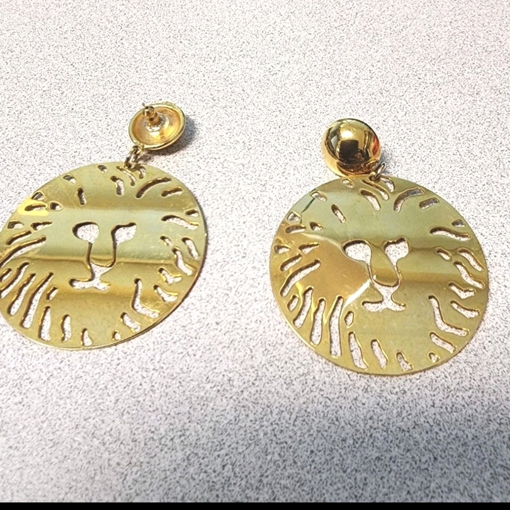 Anne Klein Gold Cat Face Earrings